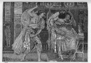 Ehud kills Eglon (by Ford Madox Brown [Public domain], via Wikimedia Commons).