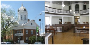 Left: Monroe County Museum. Right: Courtroom inside the museum.